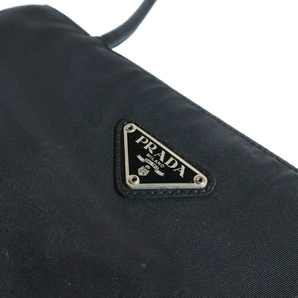 Prada Triangle Tessuto Logo Black Nylon Handbag - Picture 6 of 6